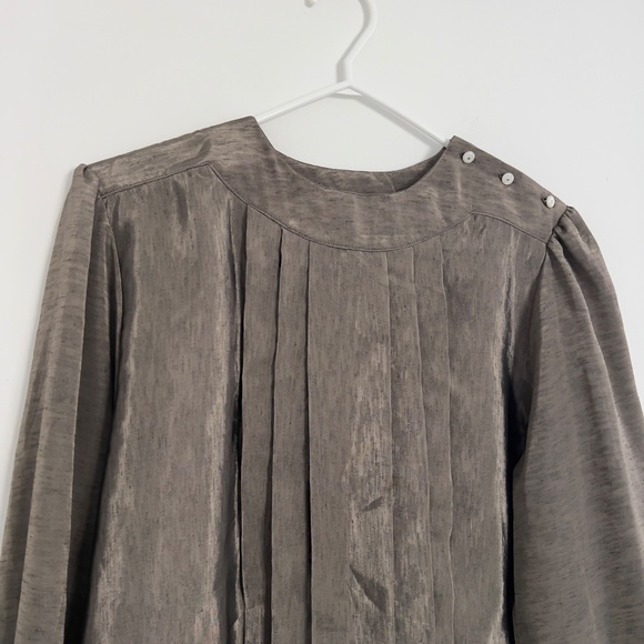 Vintage Pleated Blouse Top with Buttons Olive Green size S/M - Picture 5 of 9